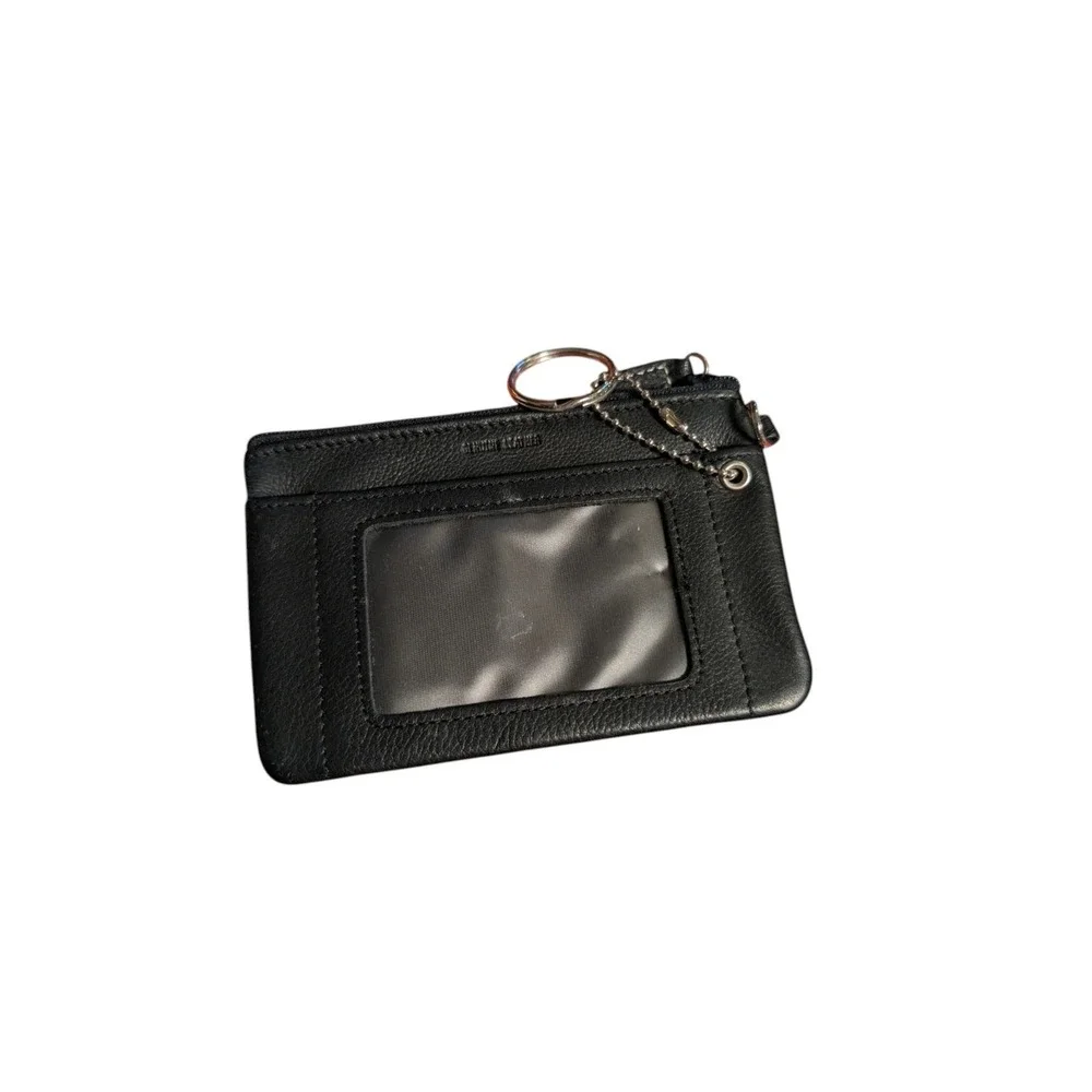 ROLFS Black Leather Change Purse Wallet Key Chain Wristlet Monogram‎ A Letter